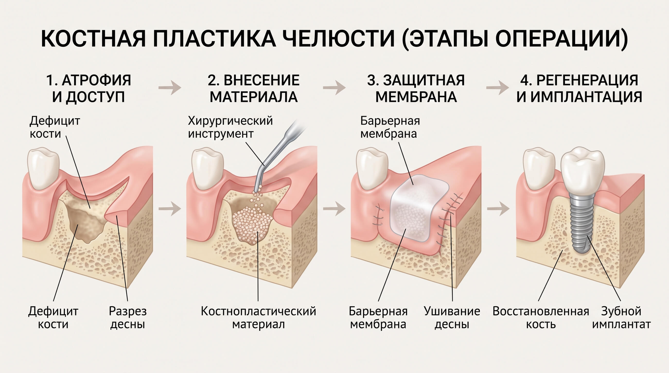 Схема - этапы костной пластики.