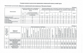 Сводная ведомость результатов проведения специальной оценки условий труда